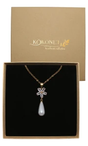 Złoty naszyjnik ślubny z perłami, kwiatami i cyrkoniami FLOR gold