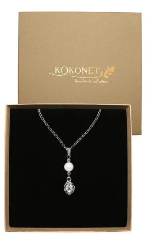 Naszyjnik perłowy ślubny minimalistyczny MODNY elegancki srebrny VINTAGE