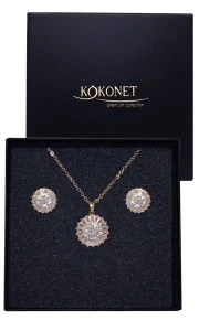 Kolczyki i naszyjnik - komplet ślubny MEGHAN gold