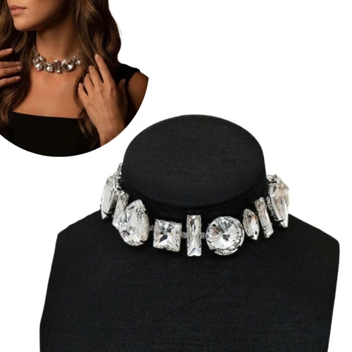 Ozdobny choker na szyję naszyjnik z kamieniami cyrkoniami elegancki glam